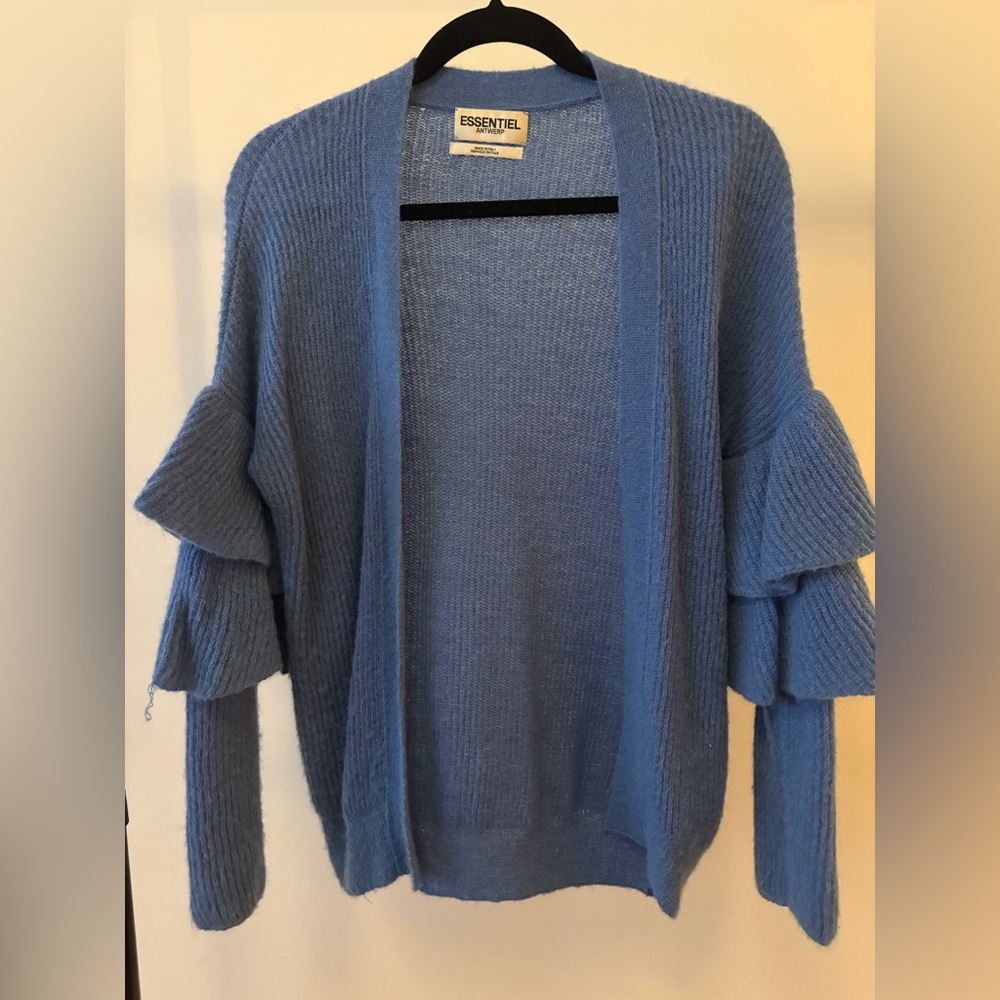 Essential Blue Ruffle Sleeve Cardigan